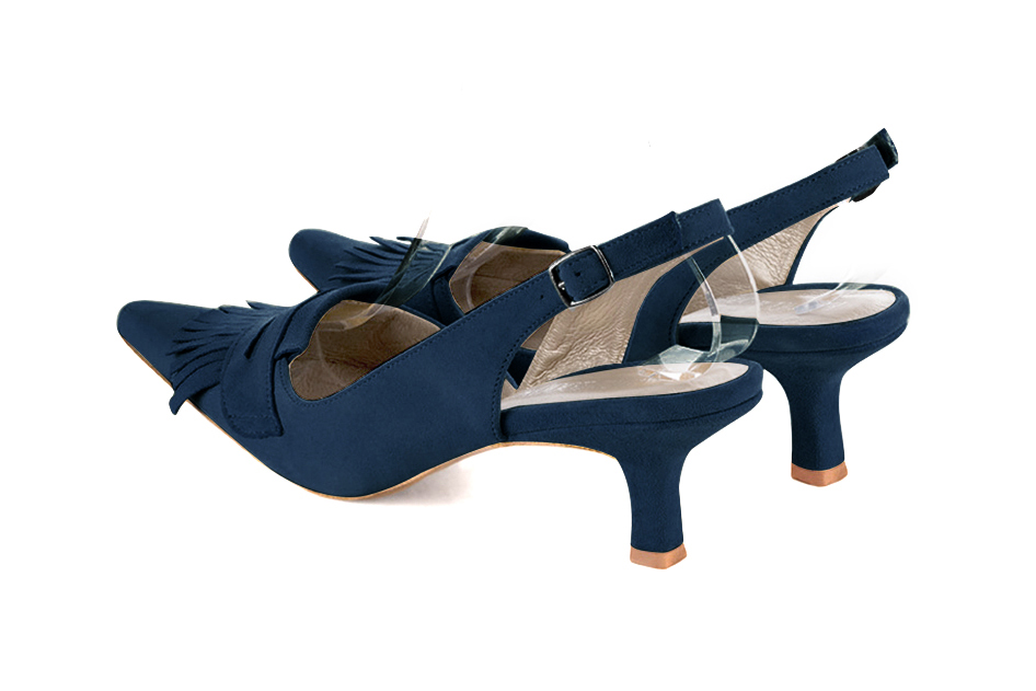 Navy blue women's slingback shoes. Pointed toe. Medium spool heels. Rear view - Florence KOOIJMAN